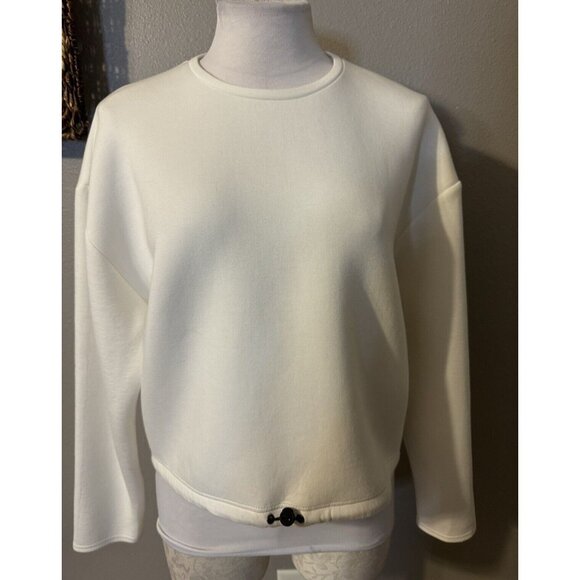 Zara Top S Small Cropped Sweatshirt Basic Ivory Cream Sweatshirt New NWOT - Picture 2 of 9